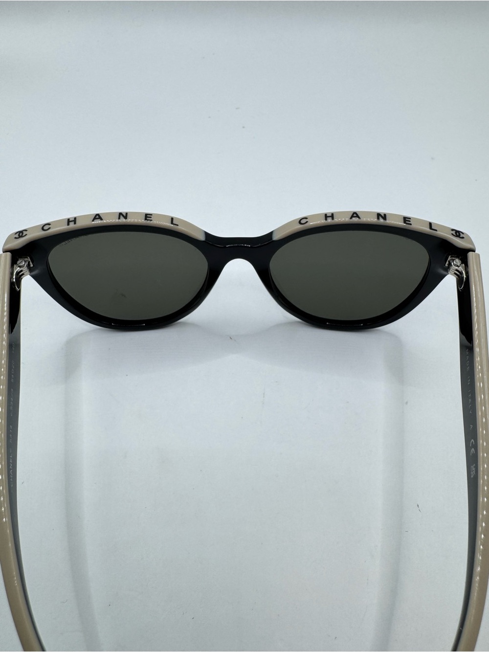 CHANEL 5414 Two-Tone Cat Eye Sunglasses - Black and Beige Trim - Picture 3 of 6